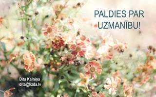 PALDIES PAR
UZMANĪBU!
Dita Kalniņa
dita@lizda.lv
 