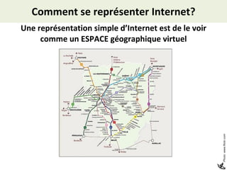 Comment se représenter Internet? Une représentation simple d’Internet est de le voir comme un ESPACE géographique virtuel Photo: www.flickr.com 