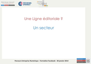 Une Ligne éditoriale ?

Un secteur

Parcours Entreprise Numérique - Formation Facebook - 30 janvier 2014

 