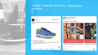 Vendre : achat de conversion > retargeting +
carousel
 