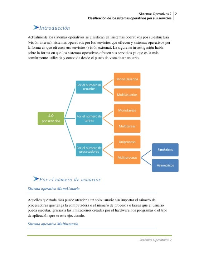 Clasificación de los sistemas operativos por sus servicios
