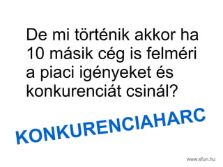 De mi t?rtnik akkor ha
10 msik cg is felmri
a piaci ignyeket s
konkurencit csinl?
KONKURENCIAHARC
www.efun.hu
 