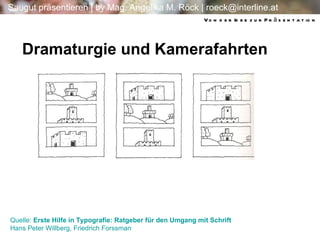 Dramaturgie und Kamerafahrten Von der Idee zur Präsentation Quelle:  Erste Hilfe in Typografie:  Ratgeber für den Umgang mit Schrift  Hans Peter Willberg, Friedrich  Forssman 