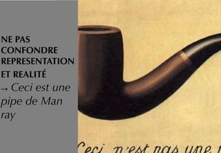 NE PAS
CONFONDRE
REPRESENTATION
ET REALITÉ
→ Ceci est une
pipe de Man
ray