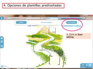 4. Opciones de plantillas prediseñadas




                                         Comenzar a editar



                                            3. Click en Start
                                            editing
 