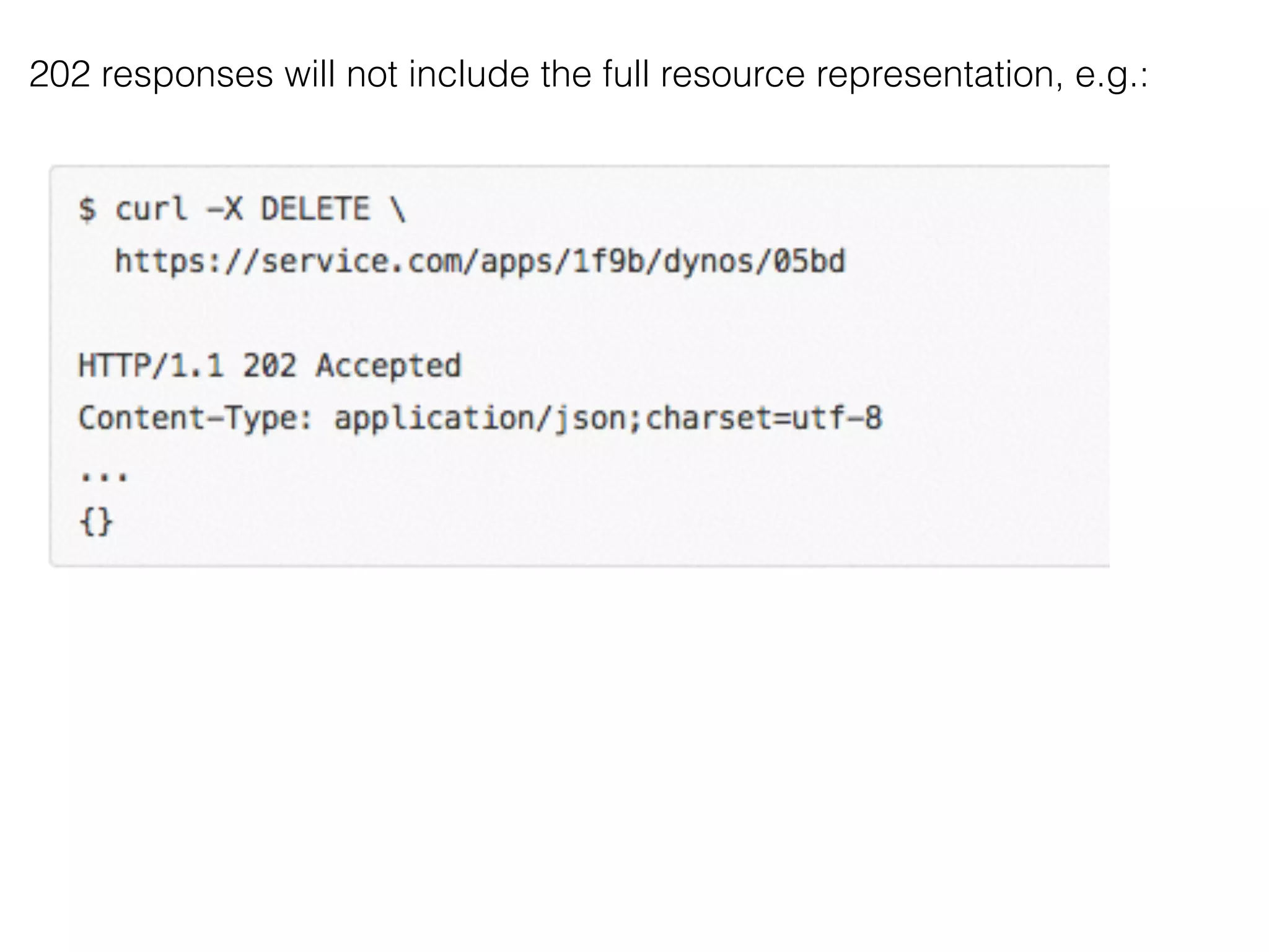202 responses will not include the full resource representation, e.g.:
 