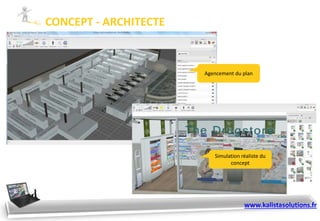 CONCEPT - ARCHITECTE
Agencement du plan
Simulation réaliste du
concept
www.kalistasolutions.fr
 
