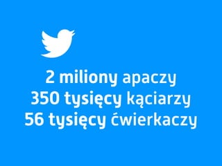 2 miliony apaczy
350 tysięcy kąciarzy
56 tysięcy ćwierkaczy
 