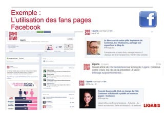 Exemple :
L’utilisation des fans pages
Facebook
 