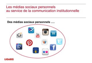 Les médias sociaux personnels
au service de la communication institutionnelle


Des médias sociaux personnels ….
 