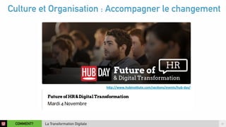 Culture et Organisation : Accompagner le changement 
COMMENT? 13 
La Transformation Digitale 
h)p://www.hubins4tute.com/sec4ons/events/hub-­‐day/ 
 
