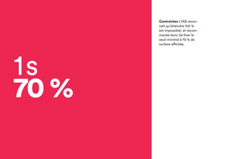 1s
70 %
Contraintes L’IAB
reconnaît qu’atteindre
100 % est impossible,
et recommande donc de
fixer le seuil minimal
à 70 % de surface
affichée.
 
