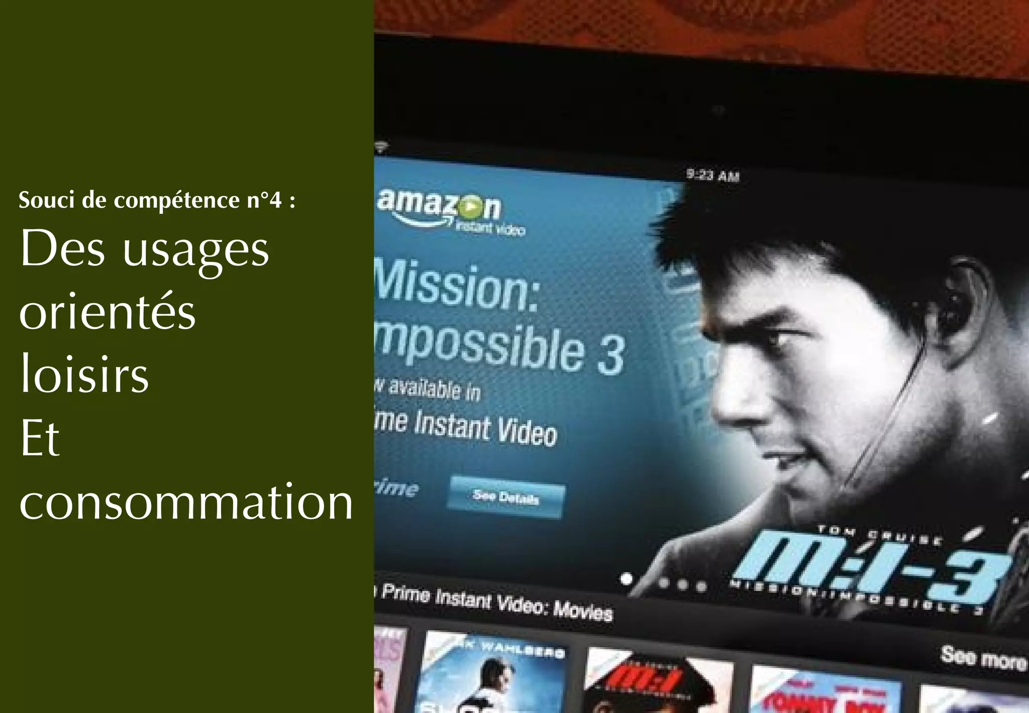 Souci de compétence n°4 :
Des usages
orientés
loisirs
Et
consommation
 