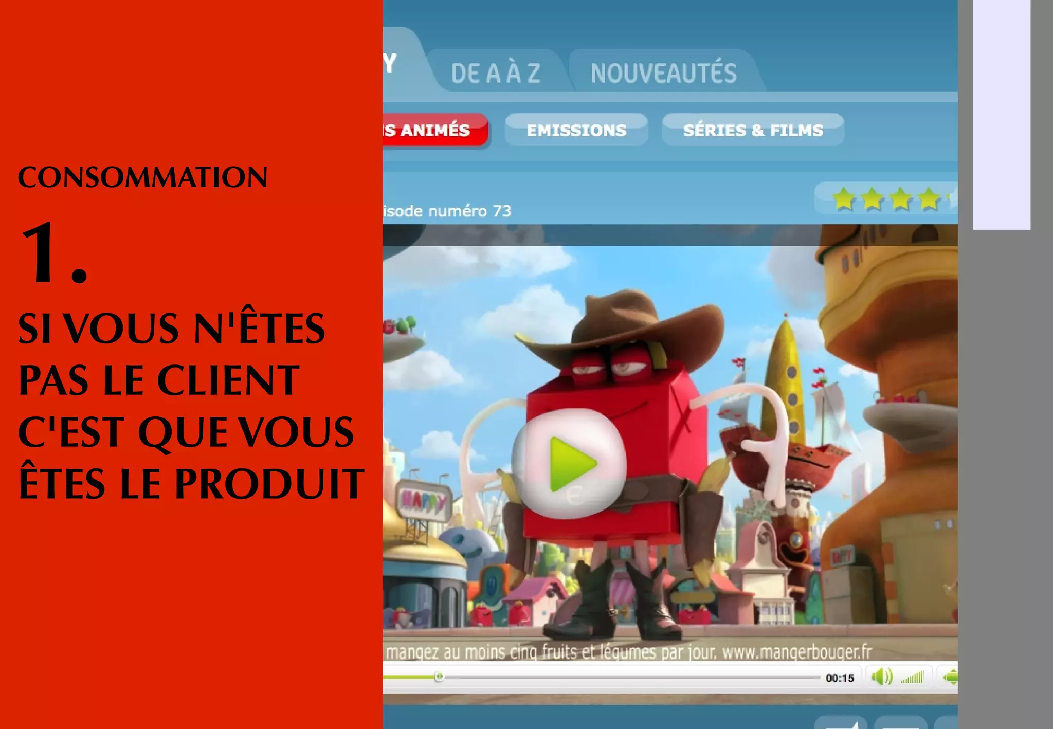 CONSOMMATION
1.
SI VOUS N'ÊTES
PAS LE CLIENT
C'EST QUE VOUS
ÊTES LE PRODUIT
 