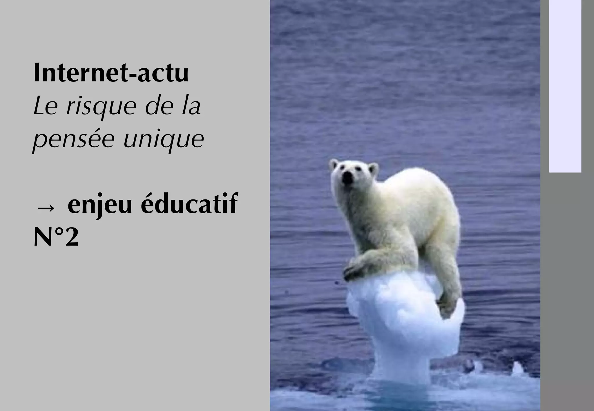Internet-actu
Le risque de la
pensée unique
→ enjeu éducatif
N°2
 