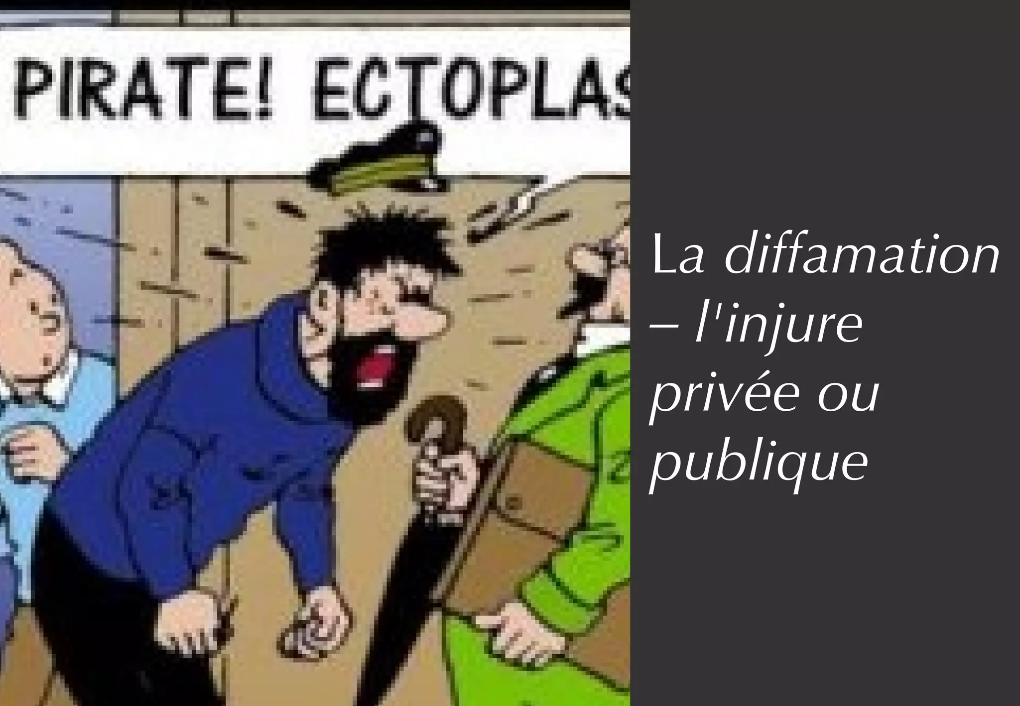La diffamation
– l'injure
privée ou
publique
 