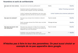 N'hésitez pas à faire le tour des paramétres. On peut aussi choisir ar
exemple de ne pas apparaître dans google.
 