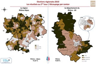 Elections régionales 2010Les résultats au 2nd tour / Découpage par cantonLa régionRhône-AlpesLe département duRhône - 69016974MONSOLSLYONVilleurbanneBEAUJEUVILLEURBANNENORDIVLYON-IIIVICENTREIIVIIVIIIXISUDBELLEVILLELAMURESUR-AZERGUESLYON-VLYON-IXIIIIXXIVTHIZYXIILYON-X42GLEIZEAMPLEPUISVILLEFRANCHESUR-SAONELE-BOIS-D’OINGT73ANSE0738TARARENEUVILLESUR-SAONELIMONESTRILLIEUXLA-PAPEL’ARBRESLECALUIRE-ET-CUIREECULLYVAULX-EN-VELINSAINT-LAURENTDE-CHAMOUSSETTASSIN-LA-DEMI-LUNEBRONVAUGNERAYDECINESCHARPIEUSAINTE-FOY-LES-LYONVENISSIEUX-NORDOULLINSSAINT-PRIESTMEYZIEUSAINTGENIS-LAVALVENISSIEUX-SUD26SAINT-FONSSAINT-SYMPHORIEN-SUR-COISEIRIGNYSAINT-SYMPHORIEN-D’OZONMORNANTGIVORSRhône14,08 %Rhône – Alpes15,22 %CONDRIEUConception COM1+Source / Ministère de l’intérieur