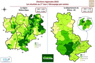 Elections régionales 2010Les résultats au 1er tour / Découpage par cantonLa régionRhône-AlpesLe département duRhône - 692007 : 1,75% 2010 : 18,17%2007 : 1,84% 2010 : 17,82%016974MONSOLSLYONVilleurbanneBEAUJEUVILLEURBANNENORDIVLYON-IIIVICENTREIIVIIVIIIXISUDBELLEVILLELAMURESUR-AZERGUESLYON-VLYON-IXIIIIXXIVTHIZYXIILYON-X42GLEIZEAMPLEPUISVILLEFRANCHESUR-SAONELE-BOIS-D’OINGT73ANSE0738TARARENEUVILLESUR-SAONELIMONESTRILLIEUXLA-PAPEL’ARBRESLECALUIRE-ET-CUIREECULLYVAULX-EN-VELINSAINT-LAURENTDE-CHAMOUSSETTASSIN-LA-DEMI-LUNEBRONVAUGNERAYDECINESCHARPIEUSAINTE-FOY-LES-LYONVENISSIEUX-NORDOULLINSSAINT-PRIESTMEYZIEUSAINTGENIS-LAVALVENISSIEUX-SUD26SAINT-FONSSAINT-SYMPHORIEN-SUR-COISEIRIGNYSAINT-SYMPHORIEN-D’OZONMORNANTGIVORSCONDRIEUConception COM1+Source / Ministère de l’intérieur