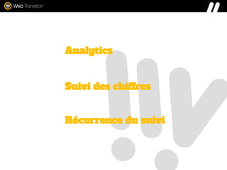 Analytics
Suivi des chiffres
Récurrence du suivi
 