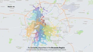 Accessibility disparities in the Brussels Region.


Combined reachable areas within 25-minutes, combining all Public Transport networks.
 