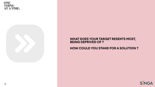 WHAT DOES YOUR TARGET RESENTS MOST,
BEING DEPRIVED OF ?
HOW COULD YOU STAND FOR A SOLUTION ?
19
 