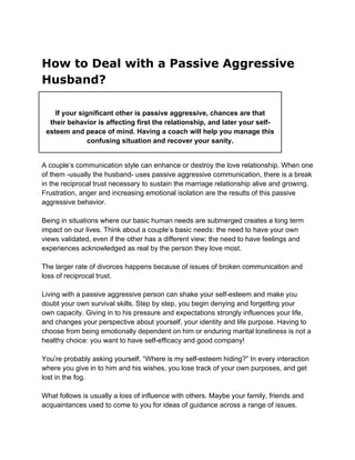 How to deal with a passive aggressive husband?