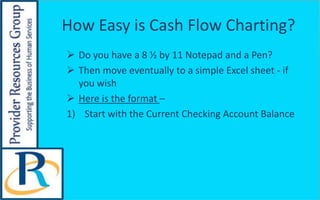 How Easy is Cash Flow Charting?
 Do you have a 8 ½ by 11 Notepad and a Pen?
 Then move eventually to a simple Excel shee...
