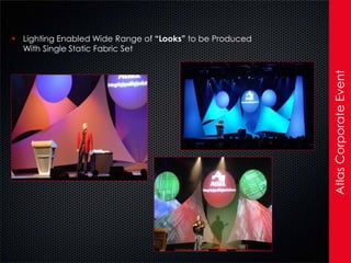  Lighting Enabled Wide Range of “Looks” to be Produced
  With Single Static Fabric Set




                                                          Atlas Corporate Event
 
