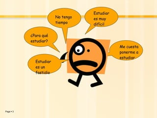 ¿Para qué estudiar? No tengo tiempo Estudiar es un fastidio Estudiar es muy difícil Me cuesta ponerme a estudiar 