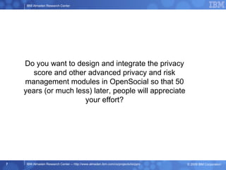 Do you want to design and integrate the privacy score and other advanced privacy and risk management modules in OpenSocial...