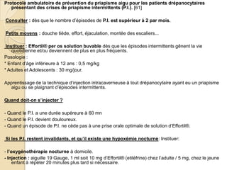 peut s’étendre sur plusieurs mois voire annéesDiagnostic différentiel   Envahissement corps érectiles par processus néoplasique de voisinage. Le patient non interrogeable porteur d’une  prothèse pénienne. L’érection prolongée