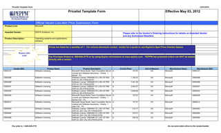 Pricelist Template Form                                                                                                                                                                                  12/01/2010

                                                                          Pricelist Template Form                                                                           Effective May 03, 2012


                                     Official Vendor Line-Item Price Submission Form
 Product Line:                       Microsoft


 Awarded Vendor:                     DISYS Solutions, Inc
                                                                                                                                    Please refer to the Vendor's Ordering Instructions for details on Awarded Vendor
                                                                                                                                    and any Authorized Resellers
 Product Description:                Operating systems and applications
                                     software


                                                     Prices are listed for a quantity of 1. For volume discounts contact vendor for a quote or use Epylon's Spot Price Checker feature

                  Buyers take
                     note!
                                                     Fax Purchase Orders to 800-636-3779 or by using Epylon eCommerce at www.epylon.com. PEPPM bid protected orders can NOT be placed
                                                     directly with a vendor.



            Vendor SKU                             Product Name                           Product Description                    Current Price            Unit of Measure        Manufacturer Name              Manufacturer SKU
12500137                             Software Licensing                     Microsoft Visual Studio Team Foundation Server - $                   137.67          EA         Microsoft                      12500137
                                                                            License and Software Assurance - Charity - 1
                                                                            Server - PC
12500298                             Software Licensing                     Software License 12500298 OV L/SA VS FND         $               1,183.23           EA          Microsoft                      12500298
                                                                            SVR U/L EN 1YR/ACQYR1
12500299                             Software Licensing                     Software License 12500299 OV L/SA VS FND         $               1,521.28           EA          Microsoft                      12500299
                                                                            SVR U/L EN 1YR/ACQYR2
12500301                             Software Licensing                     Software License 12500301 OV L/SA VS FND         $               3,042.57           EA          Microsoft                      12500301
                                                                            SVR U/L EN 2YR/ACQYR2
12500302                             Software Licensing                     Software License 12500302 OV L/SA VS FND         $               3,549.68           EA          Microsoft                      12500302
                                                                            SVR U/L EN 3YR/ACQYR1
12600209                             Software Licensing                     Microsoft Visual Studio Team Foundation Server - $                   137.67         EA          Microsoft                      12600209
                                                                            License and Software Assurance - Charity - 1
                                                                            Device CAL - PC
12600212                             Software Licensing                     Microsoft Visual Studio Team Foundation Server - $                   137.67         EA          Microsoft                      12600212
                                                                            License and Software Assurance - Charity - 1
                                                                            User CAL - PC
12600483                             Software Licensing                     Software License 12600483 OV L/SA VS FND         $                   212.77         EA          Microsoft                      12600483
                                                                            SVR U/L DEV CAL EN 1YR/ACQYR1
12600484                             Software Licensing                     Software License 12600484 OV L/SA VS FND         $                   272.07         EA          Microsoft                      12600484
                                                                            SVR U/L DEV CAL EN 1YR/ACQYR2
12600486                             Software Licensing                     Software License 12600486 OV L/SA VS FND         $                   536.39         EA          Microsoft                      12600486
                                                                            SVR U/L DEV CAL EN 2YR/ACQYR2


           Fax order to: 1-800-636-3779                                                                                                                                        Do not send orders direct to the vendor/reseller
 