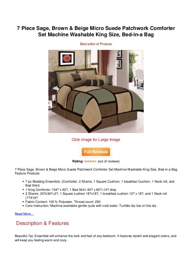 Price 7 Piece Sage Brown Beige Micro Suede Patchwork Comforter Set M