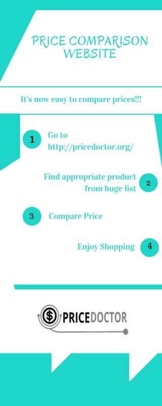 PRICE COMPARISON
WEBSITE
It gives readers a
theme, message,
moral, or lesson.
It gives readers
information or
directions on how
to do something.
It's now easy to compare prices!!!
1 Go to
http://pricedoctor.org/
2
Find appropriate product
from huge list
3 Compare Price
Enjoy Shopping 4
 