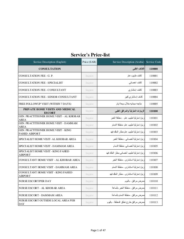 Medical Complex Pricelist