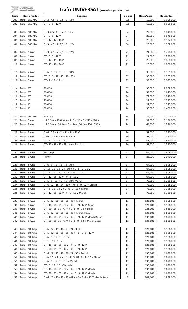 daftar harga trafo universal - pabrik trafo belt - pricelist trafo be…