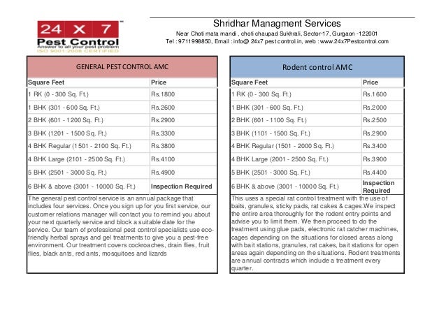 pest control price list