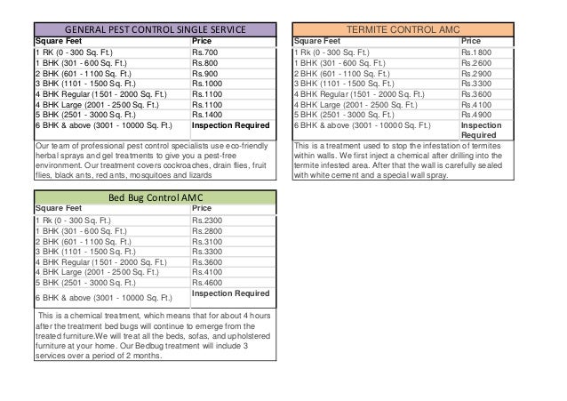 pest control price list