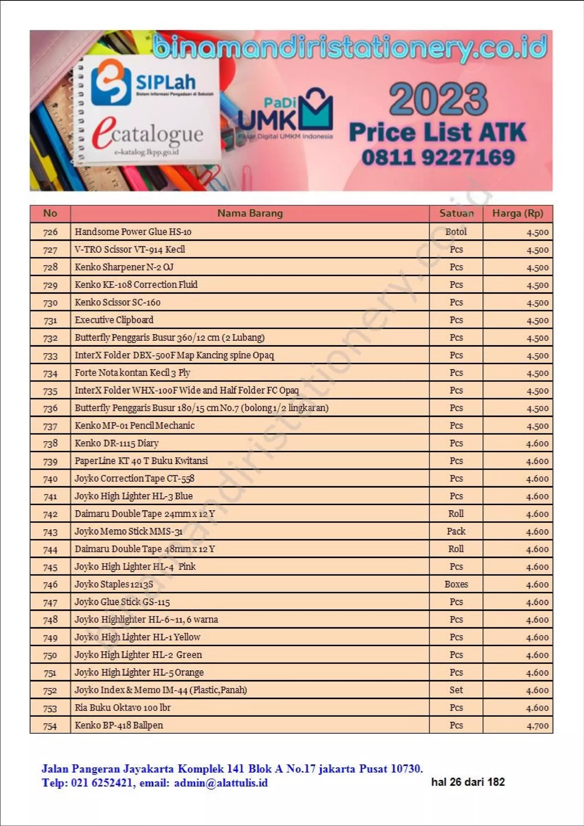 Daftar harga alat alat sekolah dan atk kantor lengkap 2023 harga murah part #2 | binamandiristationery.co.id.pdf