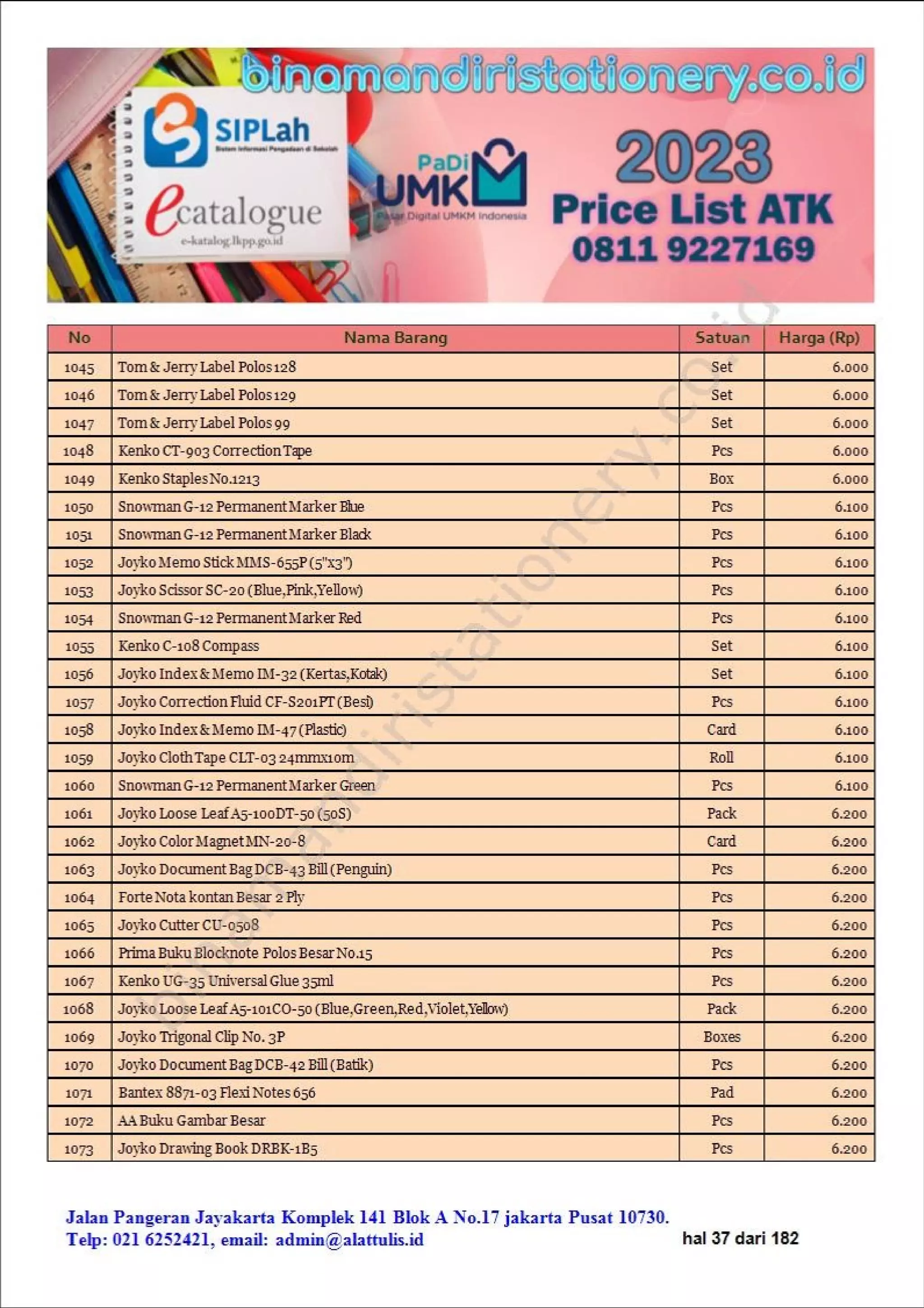 Daftar harga alat alat sekolah dan atk kantor lengkap 2023 harga murah part #2 | binamandiristationery.co.id.pdf
