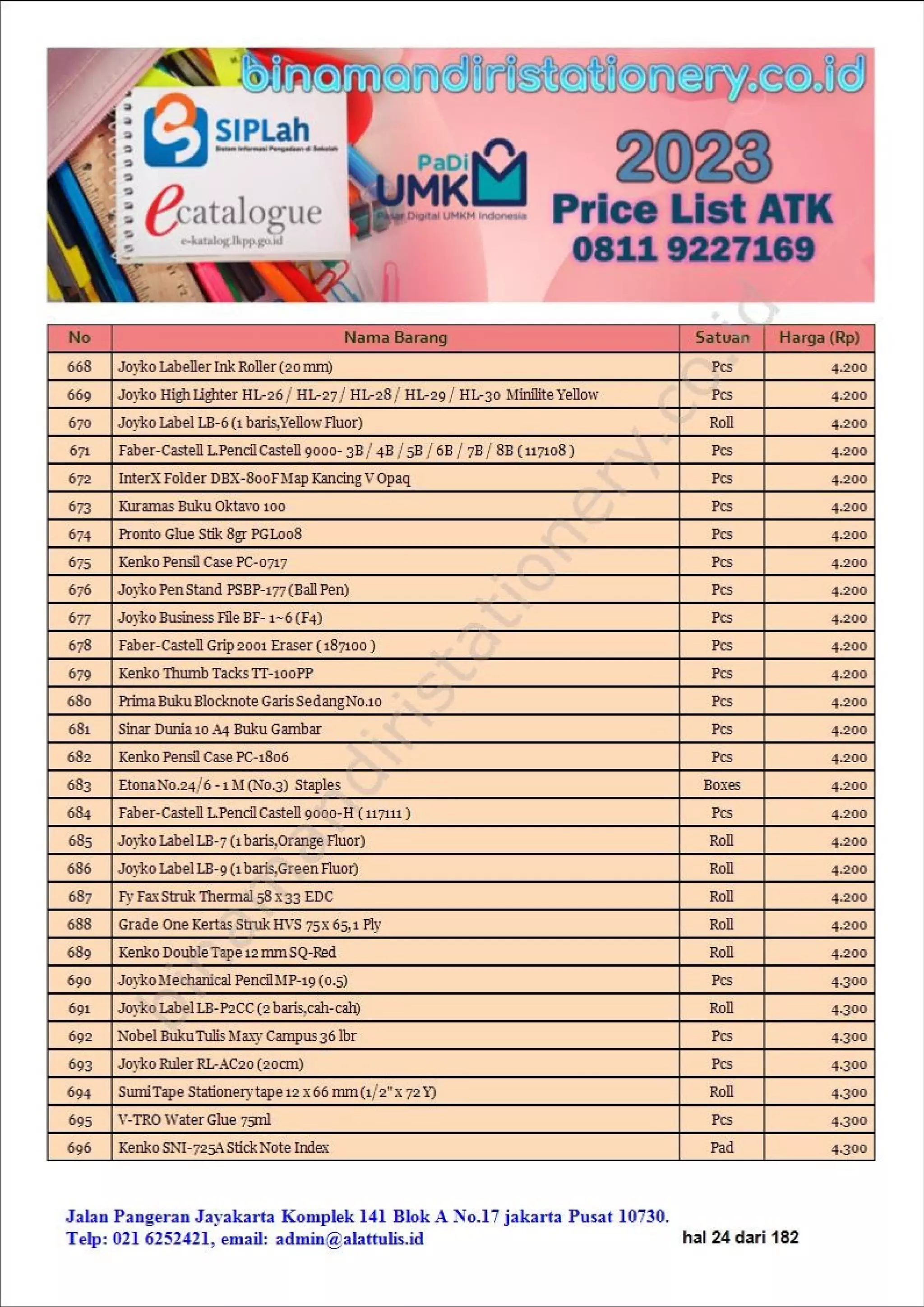 Daftar harga alat alat sekolah dan atk kantor lengkap 2023 harga murah part #2 | binamandiristationery.co.id.pdf