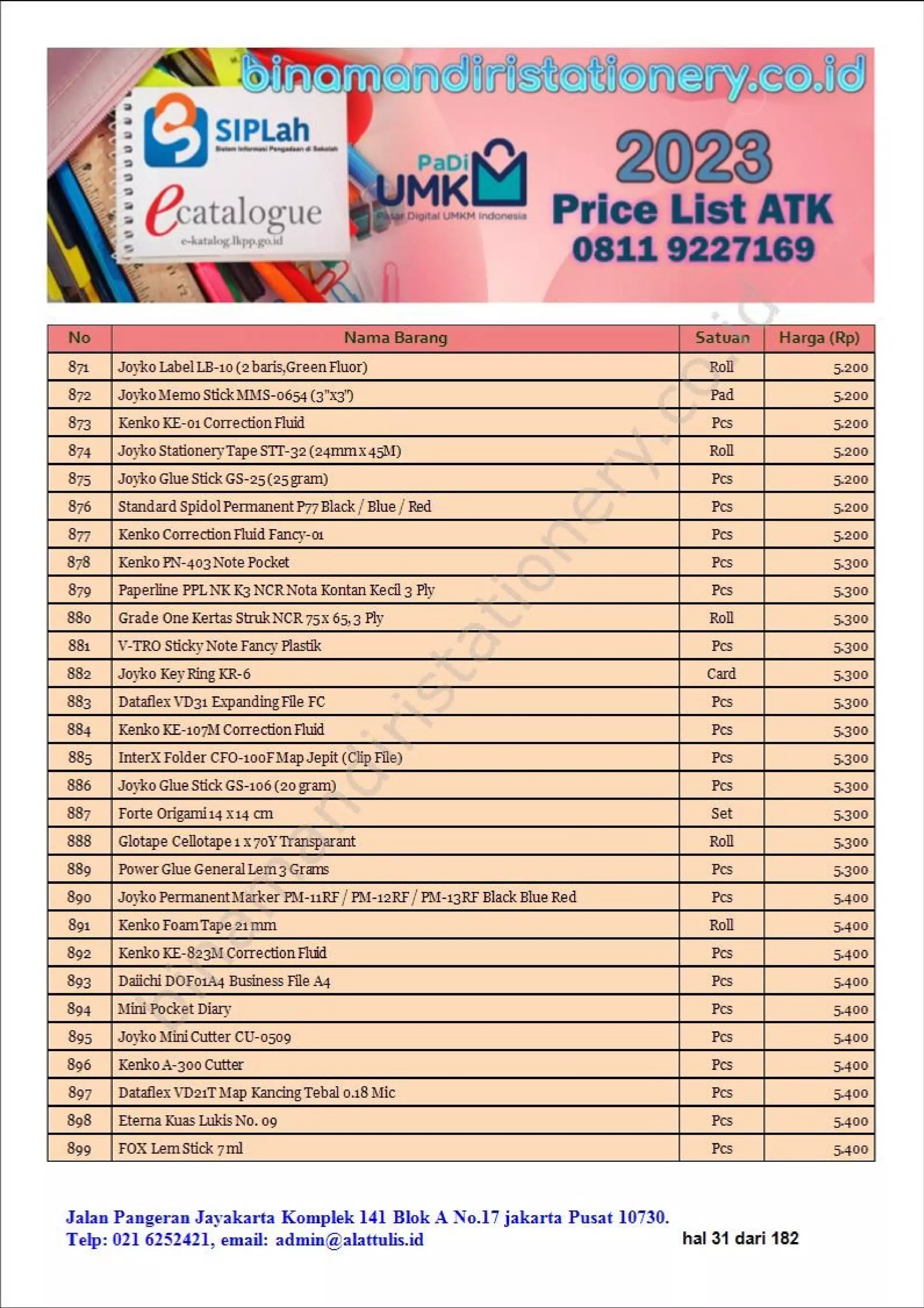 Daftar harga alat alat sekolah dan atk kantor lengkap 2023 harga murah part #2 | binamandiristationery.co.id.pdf