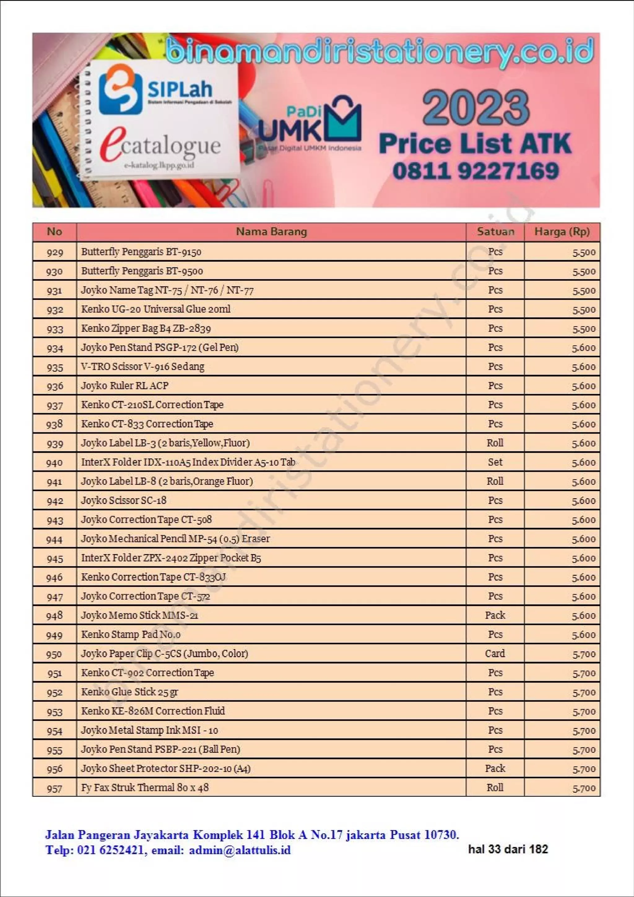 Daftar harga alat alat sekolah dan atk kantor lengkap 2023 harga murah part #2 | binamandiristationery.co.id.pdf