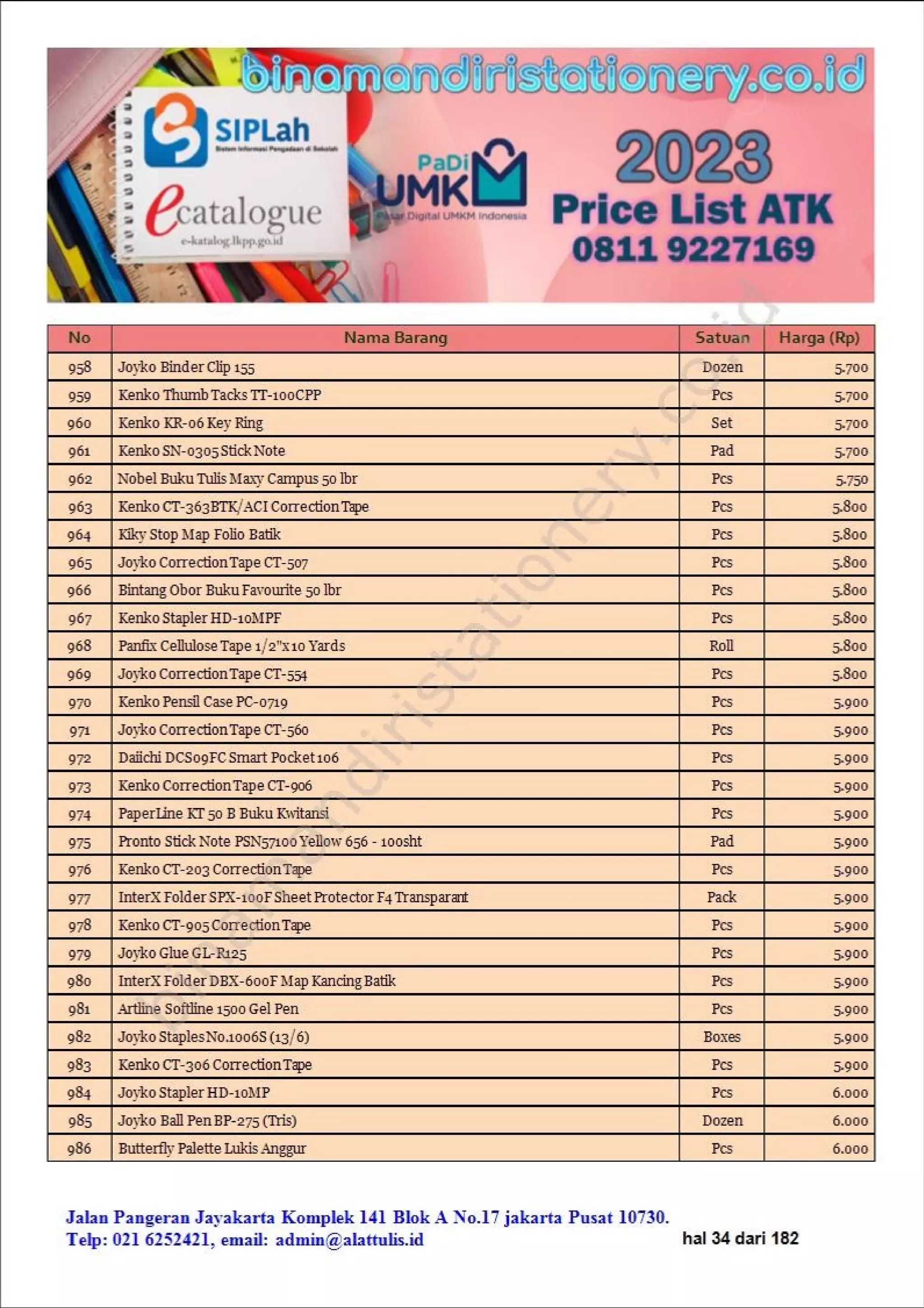 Daftar harga alat alat sekolah dan atk kantor lengkap 2023 harga murah part #2 | binamandiristationery.co.id.pdf