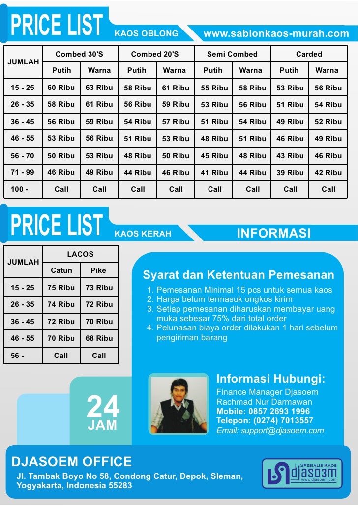 Daftar Harga Sablon  Kaos  Murah