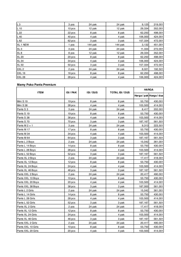 Pricelist daftar harga jual pampers bayi anak Pricelist daftar harga jual pampers bayi anak