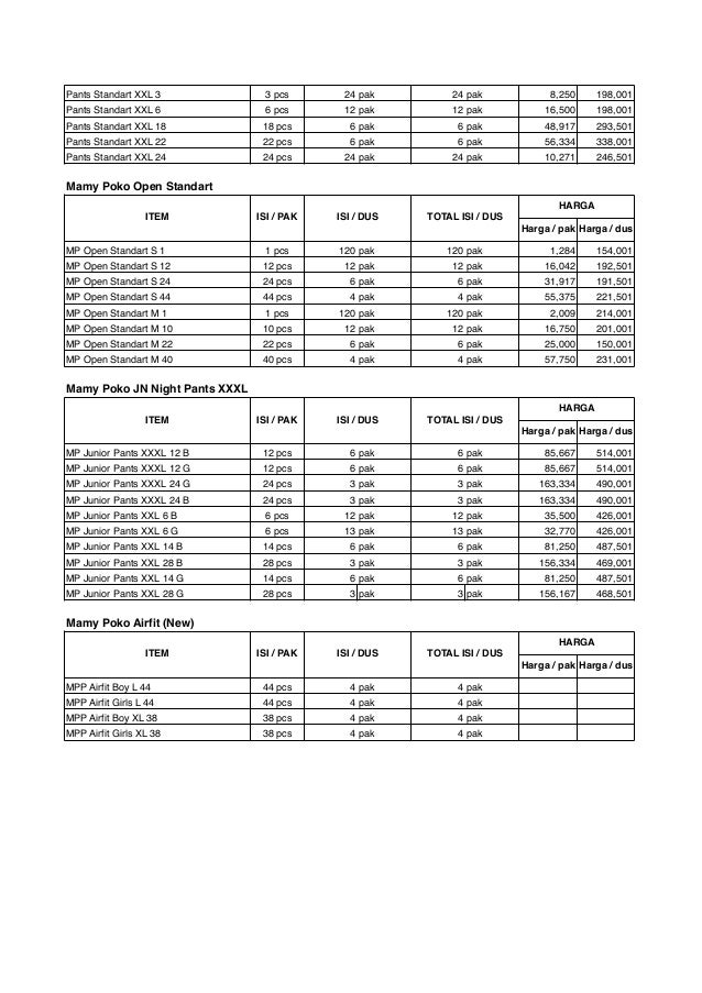 Pricelist daftar harga jual pampers bayi anak