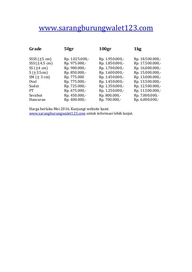 pricelist daftar harga sarang