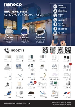 CAMERA
THÔNG MINH AI
SỨC KHỎE
AN LÀNH
QUẢN LÝ
NĂNG LƯỢNG
HỖ TRỢ BẢO VỆ
NGƯỜI CAO TUỔI
KIỂM SOÁT
NHIỆT ĐỘ
HỆ THỐNG CẢNH
BẢO THÔNG MINH
THÔNG MINH HÓA
ĐA PHƯƠNG TIỆN
NHÀ THÔNG MINH
XU HƯỚNG TẤT YẾU CỦA THỜI ĐẠI
1 HUB duy nhất
kết nối mọi
thiết bị
ONE HUB
Cài đặt 1 app
điều khiển mọi
thiết bị
ONE APP
Chỉ dùng một bộ
não AI xử lý tất
cả tính năng AI
ONE BRAIN
T.7-8 T.9 T.10
T.2
HALUMIE
T.3-6
WIDE SERIES REFINA
GEN-X
FULL-COLOR
T.59-60
ỐNG THẲNG & ỐNG MỀM
PHỤ KIỆN
T.61-62
PCE
T.11
Ổ CẮM CÓ DÂY/ÂM SÀN
CHUÔNG ĐIỆN
T.12
CÔNG TẮC ĐỒNG HỒ
T.13-14 T.17-19
CẦU DAO TỰ ĐỘNG DIN
& MCCB / ELB / HB QUẠT HÚT
T.57
BẾP ĐIỆN TỪ
T.20
MÁY LỌC
KHÔNG KHÍ
T.21-22
QUẠT TRẦN
T.27-30&40-41
LED DOWNLIGHT/LED PANEL/
LED NEO BULB/ LED KB BATTEN
T.31-35
ĐÈN LUNA SERIES/
ĐÈN TRẦN LED
T.36
ĐÈN THẢ
T.37-38, T.43
ĐÈN TƯỜNG/ ĐÈN
CHIẾU ĐIỂM/ ĐÈN PHA
T.25-26
ĐÈN BÀN
LED
T.41-42
ĐÈN BÁN NGUYỆT/ MÁNG ĐÈN
ĐÈN LED BULB/ ĐÈN LED T8/
T.49-52
NGOÀI TRỜI LED
ĐÈN TRANG TRÍ
T.53-54
MÁY BƠM
T.23-24
QUẠT ĐIỆN
HỘP NỔI, HỘP ÂM
T.16
T.15
TỦ ĐIỆN
T.1
MINERVA
T.58
DÂY CÁP/
BĂNG KEO CÁCH ĐIỆN
T.55-56
MÁY
NƯỚC NÓNG
T.44-48
LED ỐP TRẦN/ LED DÂY/
LED THOÁT HIỂM & KHẨN CẤP
T.39
THIẾT BỊ
NHÀ THÔNG MINH
Nhà phân phối chính thức HOMA
 